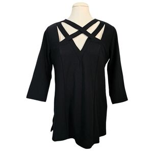 Boston Proper Beyond Travel Tunic  Criss-Cross Neck Cut-Out Black Medium NWT